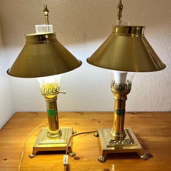 Vintage Paris Istanbul Orient Express Brass Clawfoot  Adjustable Table Lamps Set - Picture 11 of 16